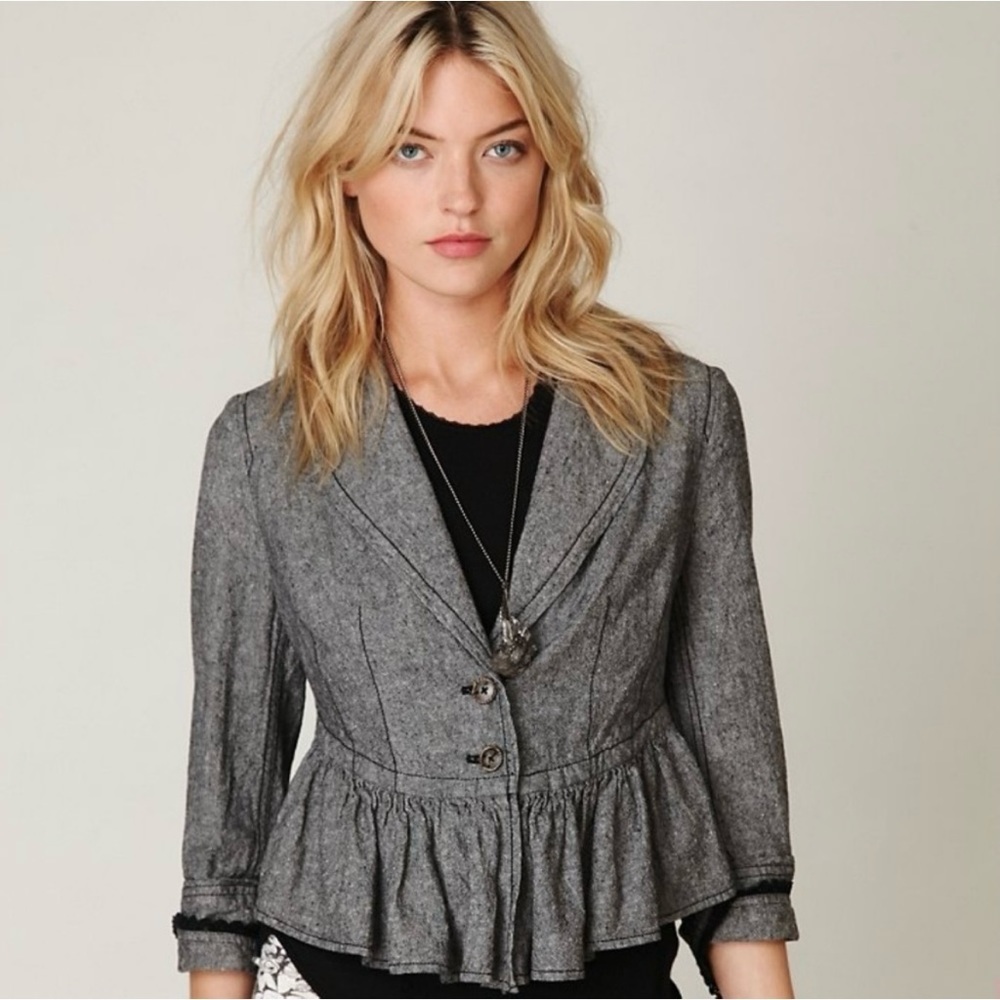 Free People linen jacket ruffle steampunk waist coat women’s size small
